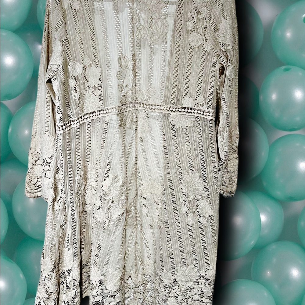 Cream Lace Kimono Cardigan Duster – Boho Sheer - Picture 2 of 2